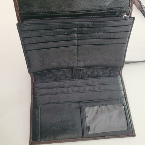 BRIGHTON Black & Brown Embossed Patchwork Leather Organizer Purse Foldout Wallet - Picture 8 of 13